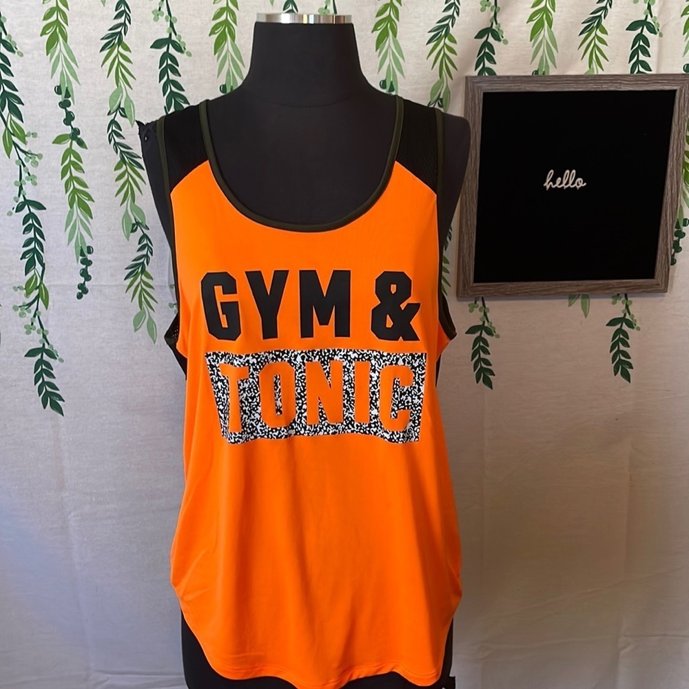 EUC Size Medium PINK Victoria’s Secret “Gym & Tonic” Orang Racerback Tank Top D2